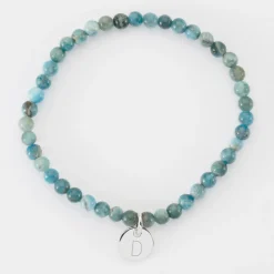 Bracelet perles élastique personnalisé médaille gravée argent ronde 10 mm