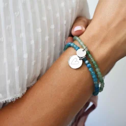 Bracelet perles élastique personnalisé médaille gravée argent ronde 10 mm