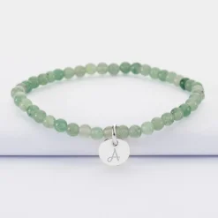 Bracelet perles élastique personnalisé médaille gravée argent ronde 10 mm