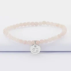 Bracelet perles élastique personnalisé médaille gravée argent ronde 10 mm