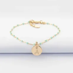 Bracelet perles Miyuki colorées personnalisé médaille gravée plaqué or 10 mm
