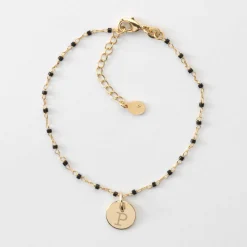 Bracelet perles Miyuki colorées personnalisé médaille gravée plaqué or 10 mm