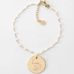 Bracelet perles Miyuki colorées personnalisé médaille gravée plaqué or 19 mm
