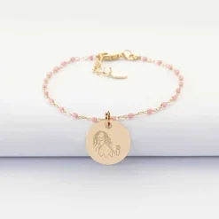 Bracelet perles Miyuki colorées personnalisé médaille gravée plaqué or 15 mm