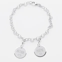 Bracelet personnalisé 2 charms gravés argent 17mm