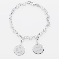 Bracelet personnalisé 2 charms gravés argent 17mm