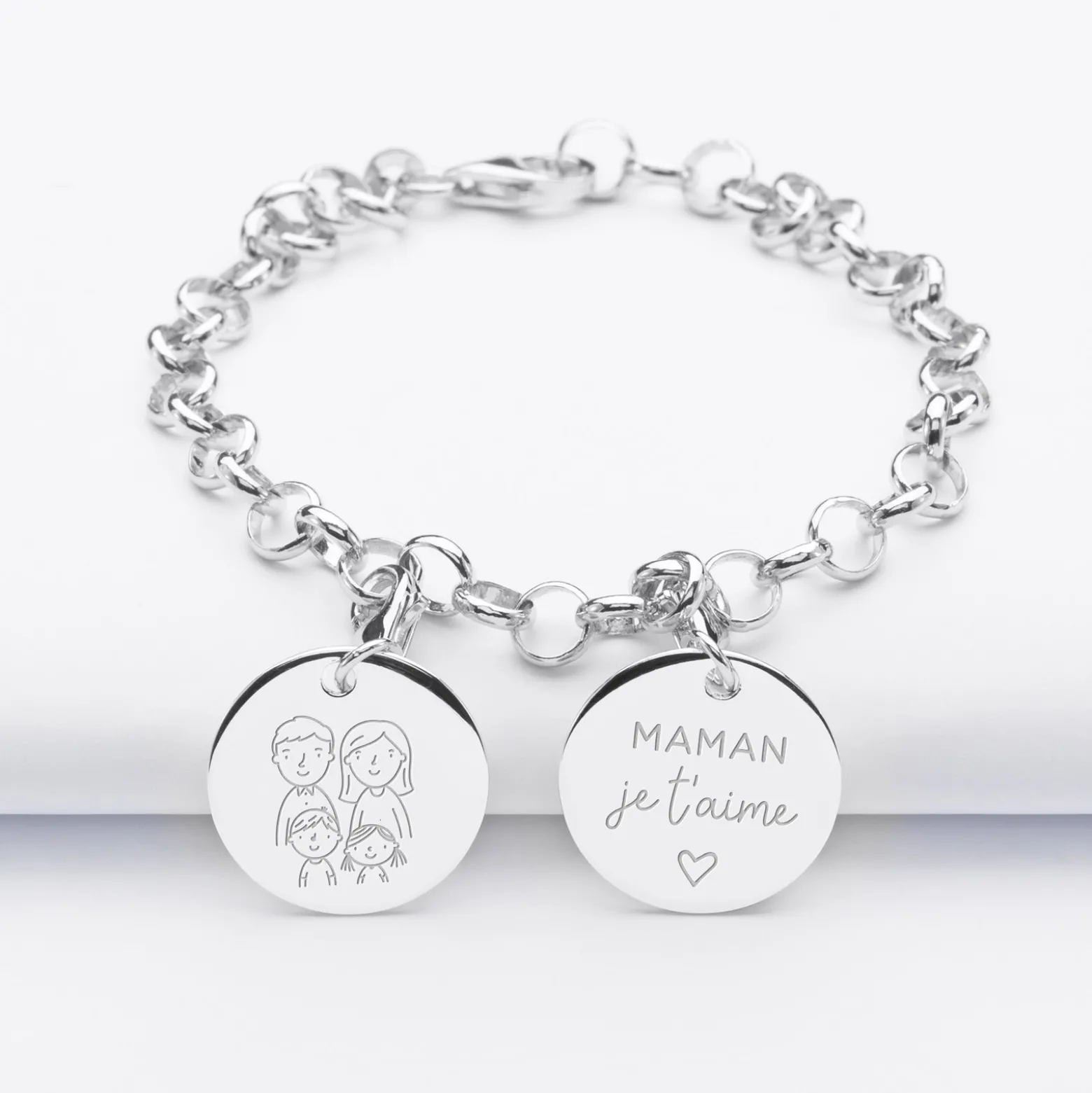 Bracelet personnalisé 2 charms gravés argent 17mm