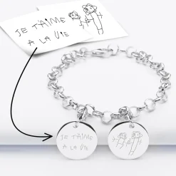 Bracelet personnalisé 2 charms gravés argent 17mm