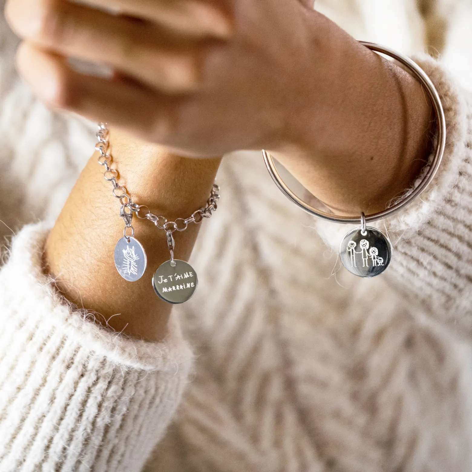 Bracelet personnalisé 1 charm gravé argent 17mm