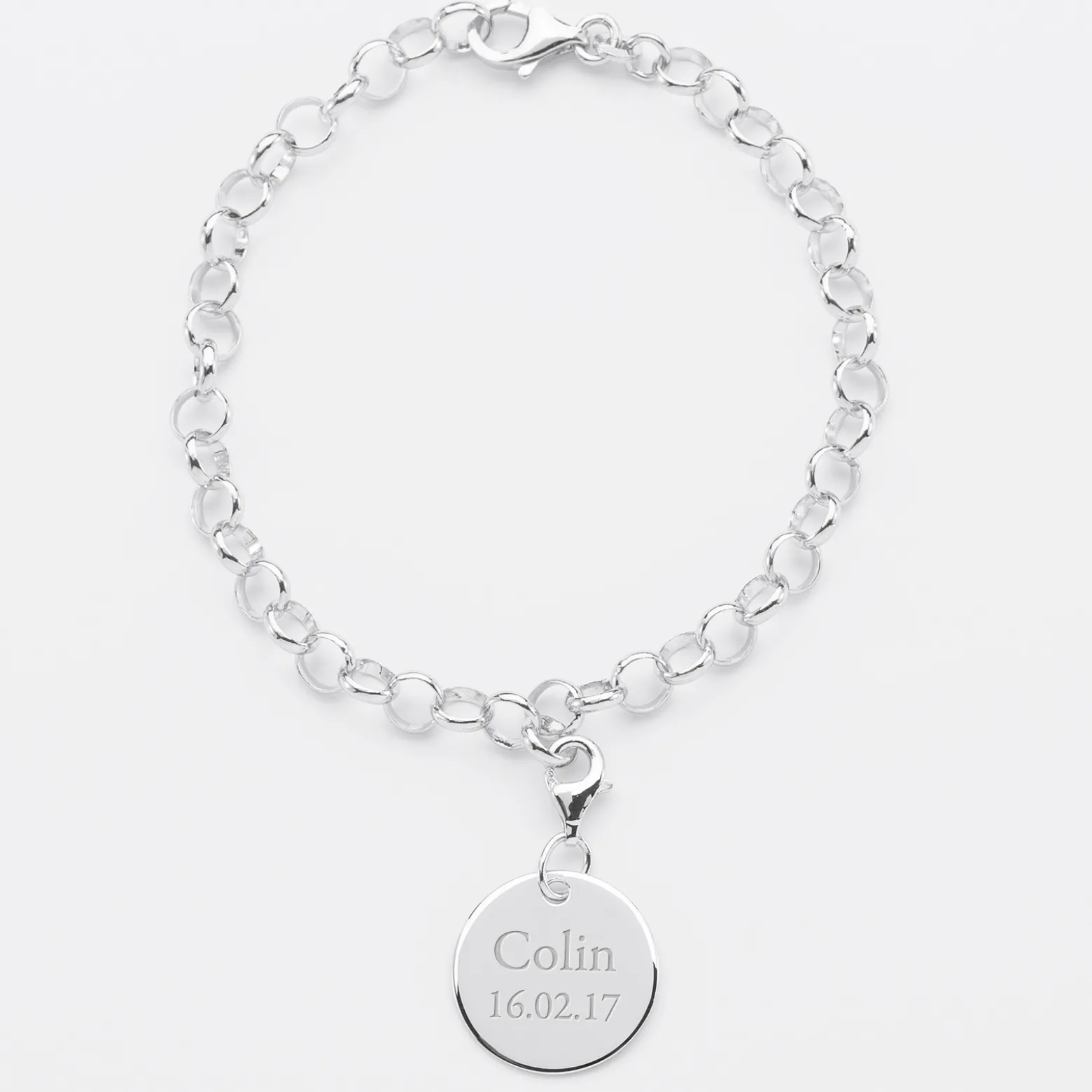 Bracelet personnalisé 1 charm gravé argent 17mm