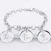 Bracelet personnalisé 3 charms gravés argent 17mm
