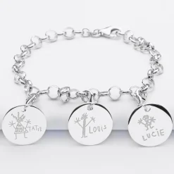 Bracelet personnalisé 3 charms gravés argent 17mm