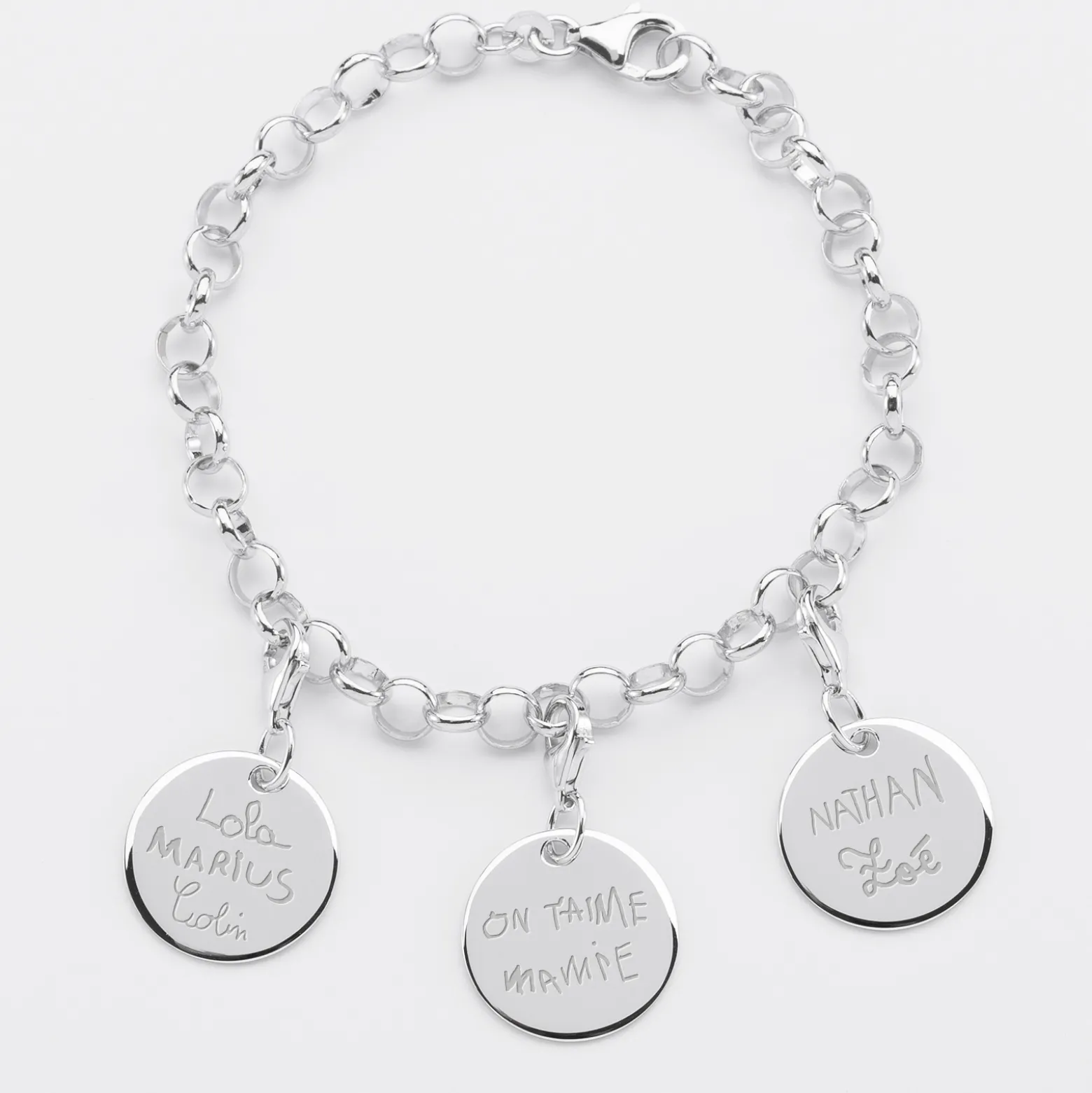 Bracelet personnalisé 3 charms gravés argent 17mm