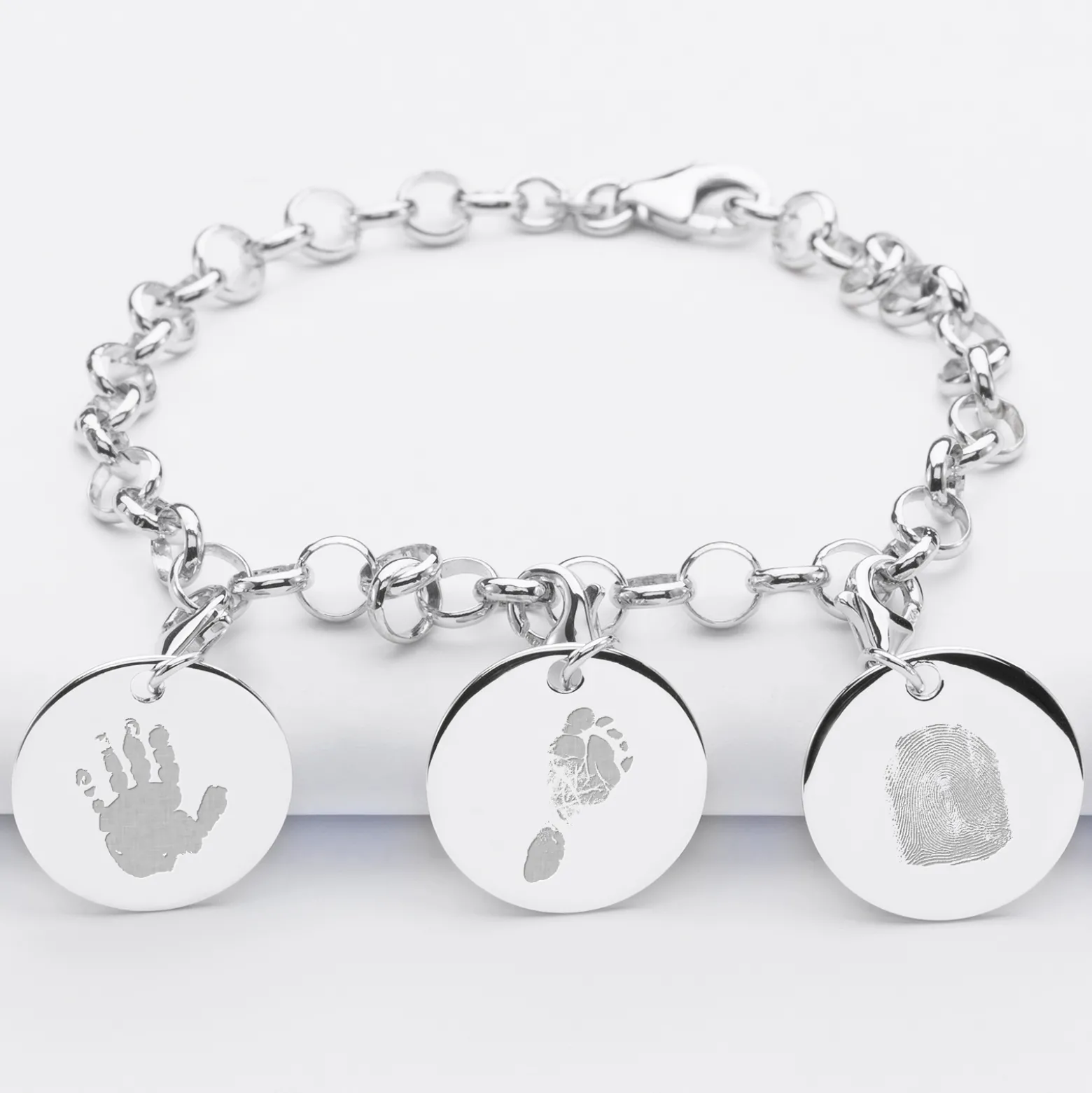 Bracelet personnalisé 3 charms gravés argent 17mm