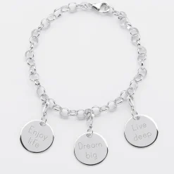 Bracelet personnalisé 3 charms gravés argent 17mm