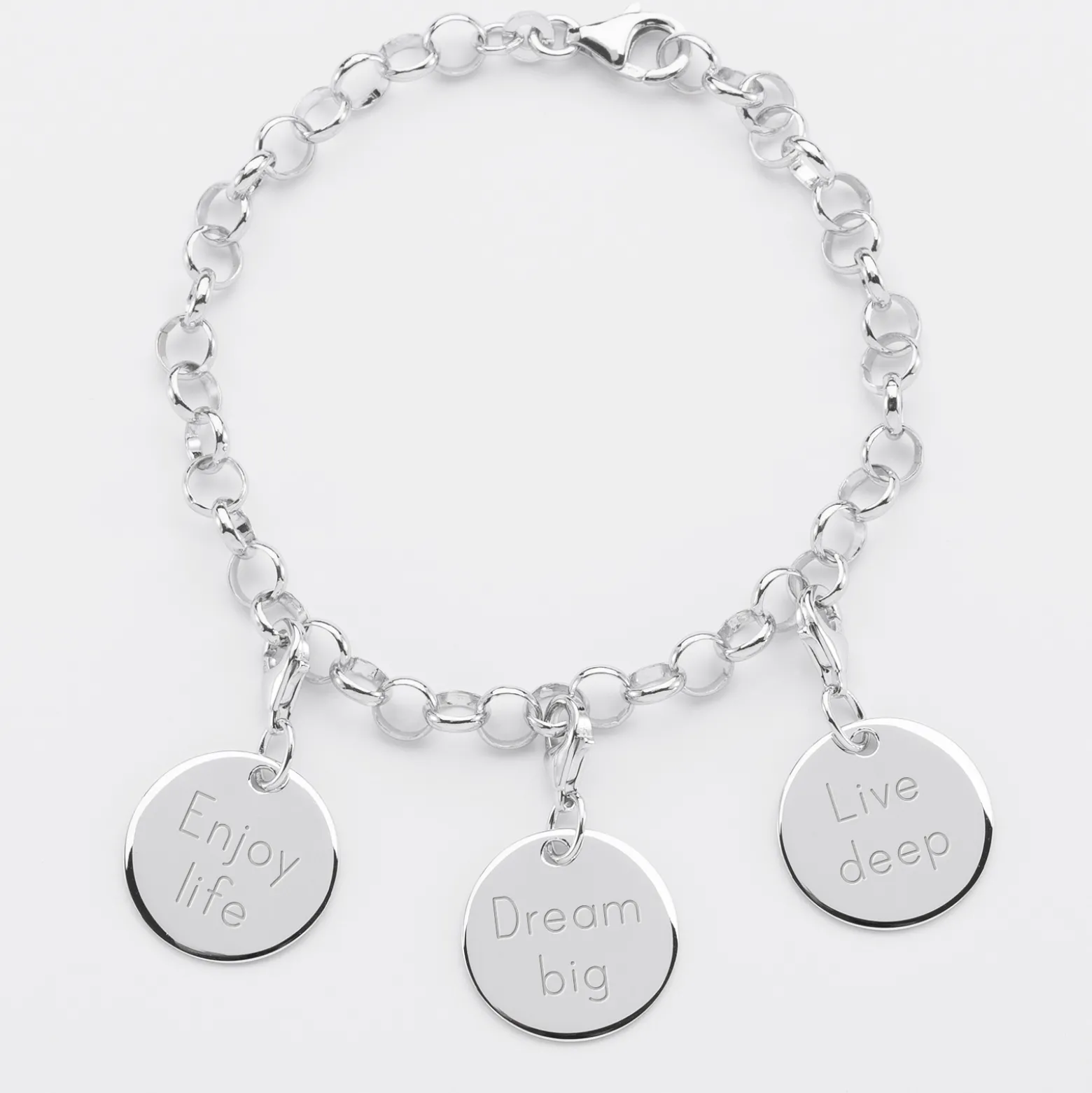 Bracelet personnalisé 3 charms gravés argent 17mm