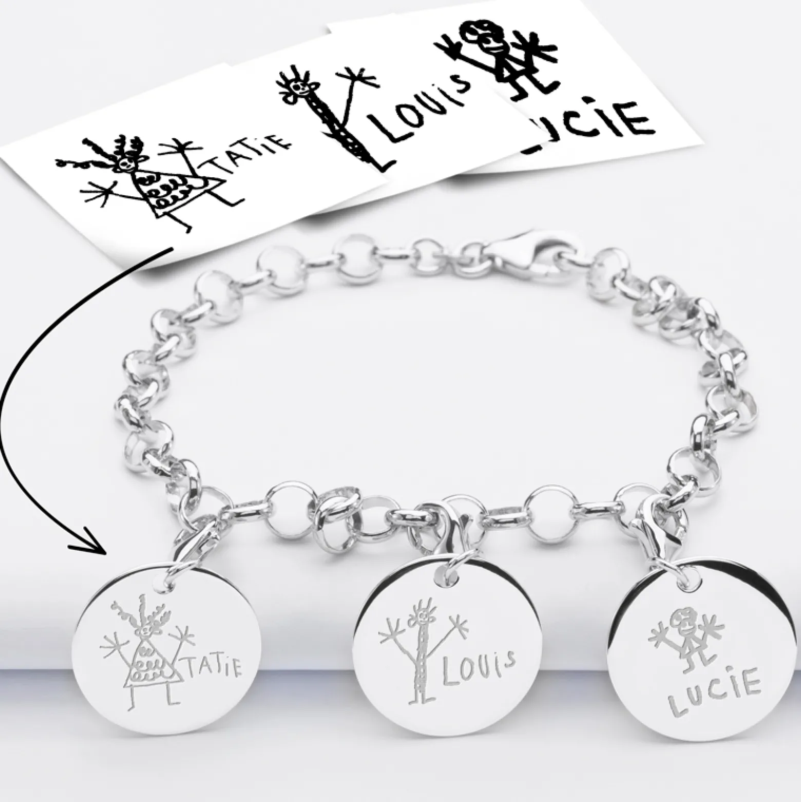 Bracelet personnalisé 3 charms gravés argent 17mm