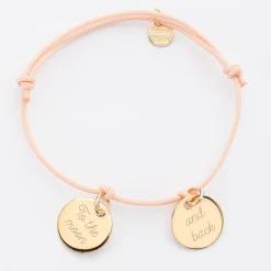 Bracelet personnalisé 2 médailles gravées plaqué or dormeuses 15mm