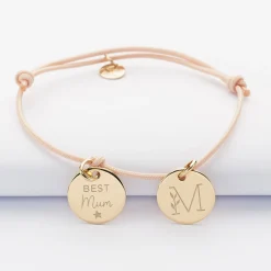 Bracelet personnalisé 2 médailles gravées plaqué or dormeuses 15mm