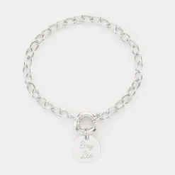 Bracelet personnalisé chaine fermoir marin médaille gravée argent 15 mm