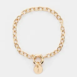 Bracelet personnalisé chaine fermoir marin médaille gravée plaqué or 10 mm