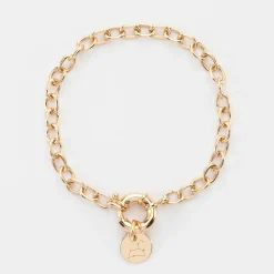 Bracelet personnalisé chaine fermoir marin médaille gravée plaqué or 10 mm