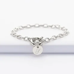 Bracelet personnalisé chaine fermoir marin médaille gravée argent 10 mm