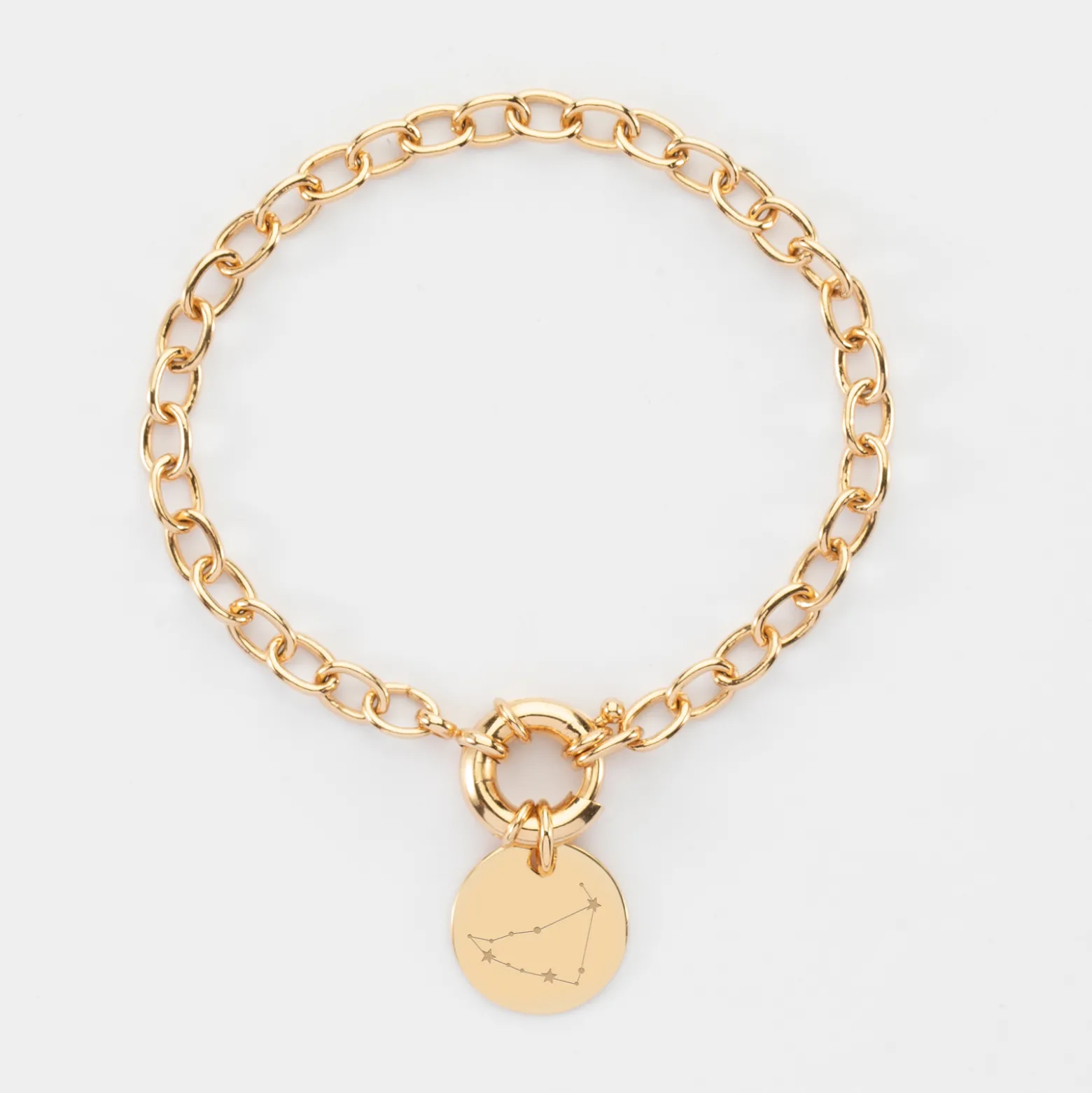Bracelet personnalisé chaine fermoir marin médaille gravée plaqué or 15 mm