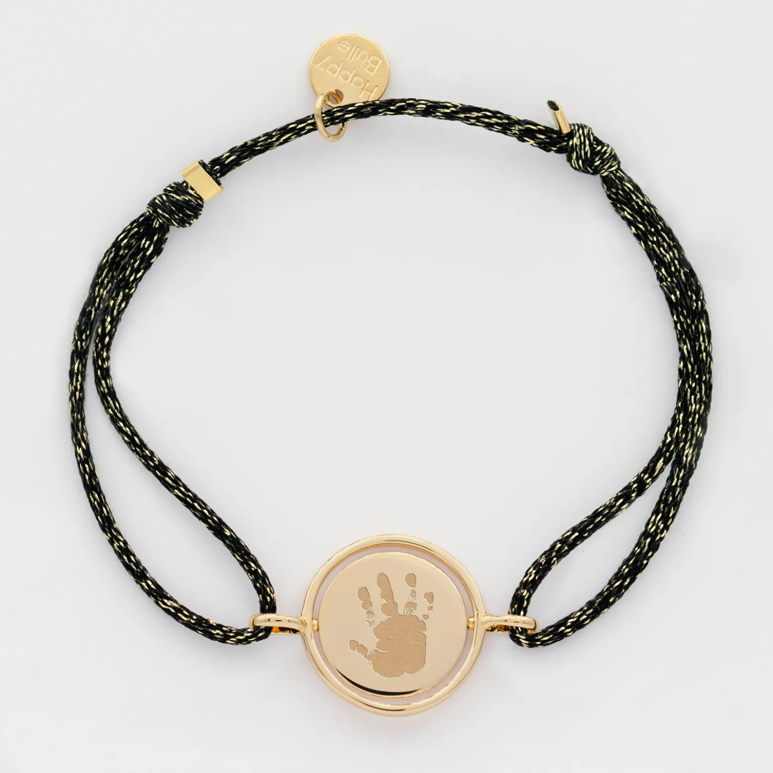 Bracelet personnalisé cordon pailleté médaille réversible Eternelle gravée plaqué or 2 trous 16 mm - HappyBulle x Capucine