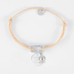 Bracelet personnalisé cordon mousqueton 17x11 mm médaille gravée argent 15 mm et breloque(s) summer - à composer