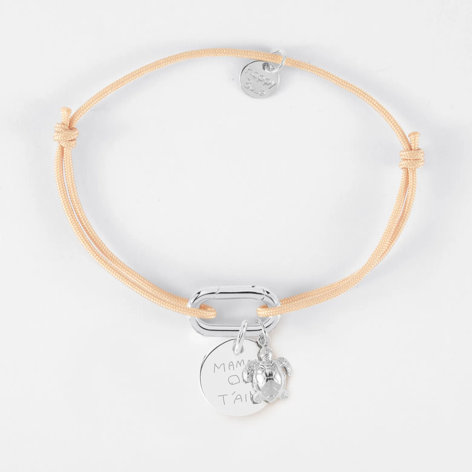Bracelet personnalisé cordon mousqueton 17x11 mm médaille gravée argent 15 mm et breloque(s) summer - à composer