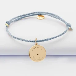 Bracelet personnalisé cordon pailleté médaille Lune zircons crépuscule gravée plaqué or 16 mm