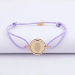 Bracelet personnalisé cordon médaille réversible Eternelle gravée plaqué or 2 trous 16 mm