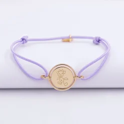 Bracelet personnalisé cordon médaille réversible Eternelle gravée plaqué or 2 trous 16 mm