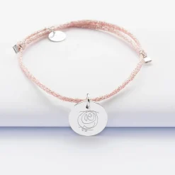 Bracelet personnalisé cordon pailleté médaille gravée argent 15 mm - Nos petits imparfaits