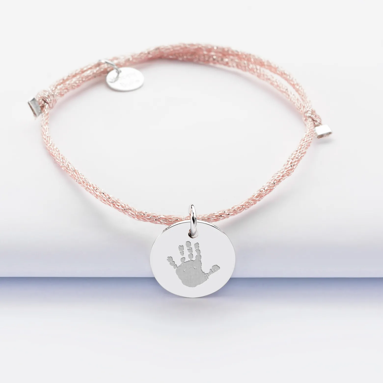 Bracelet personnalisé cordon pailleté médaille gravée argent 15 mm - Nos petits imparfaits