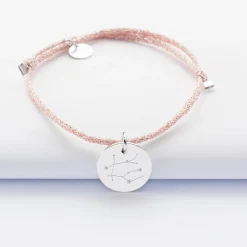 Bracelet personnalisé cordon pailleté médaille gravée argent 15 mm - Nos petits imparfaits