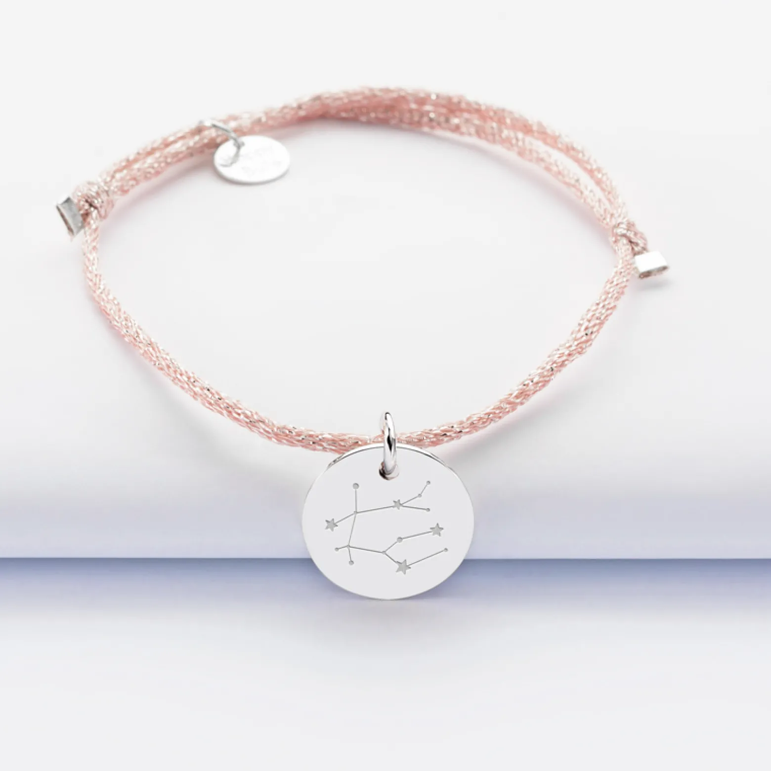 Bracelet personnalisé cordon pailleté médaille gravée argent 15 mm - Nos petits imparfaits