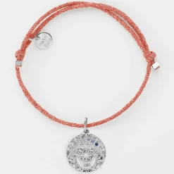 Bracelet personnalisé cordon pailleté médaille Lune zircons crépuscule gravée argent 16 mm