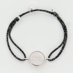 Bracelet personnalisé cordon pailleté médaille réversible Eternelle gravée argent 2 trous 16 mm