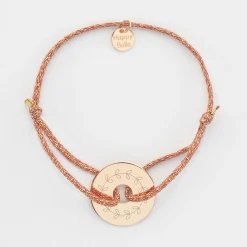 Bracelet personnalisé cordon pailleté médaille gravée plaqué or cible 20 mm