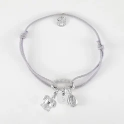 Bracelet personnalisé cordon mousqueton perle 17x11 mm médaille gravée argent 10 mm et breloque(s) summer - à composer