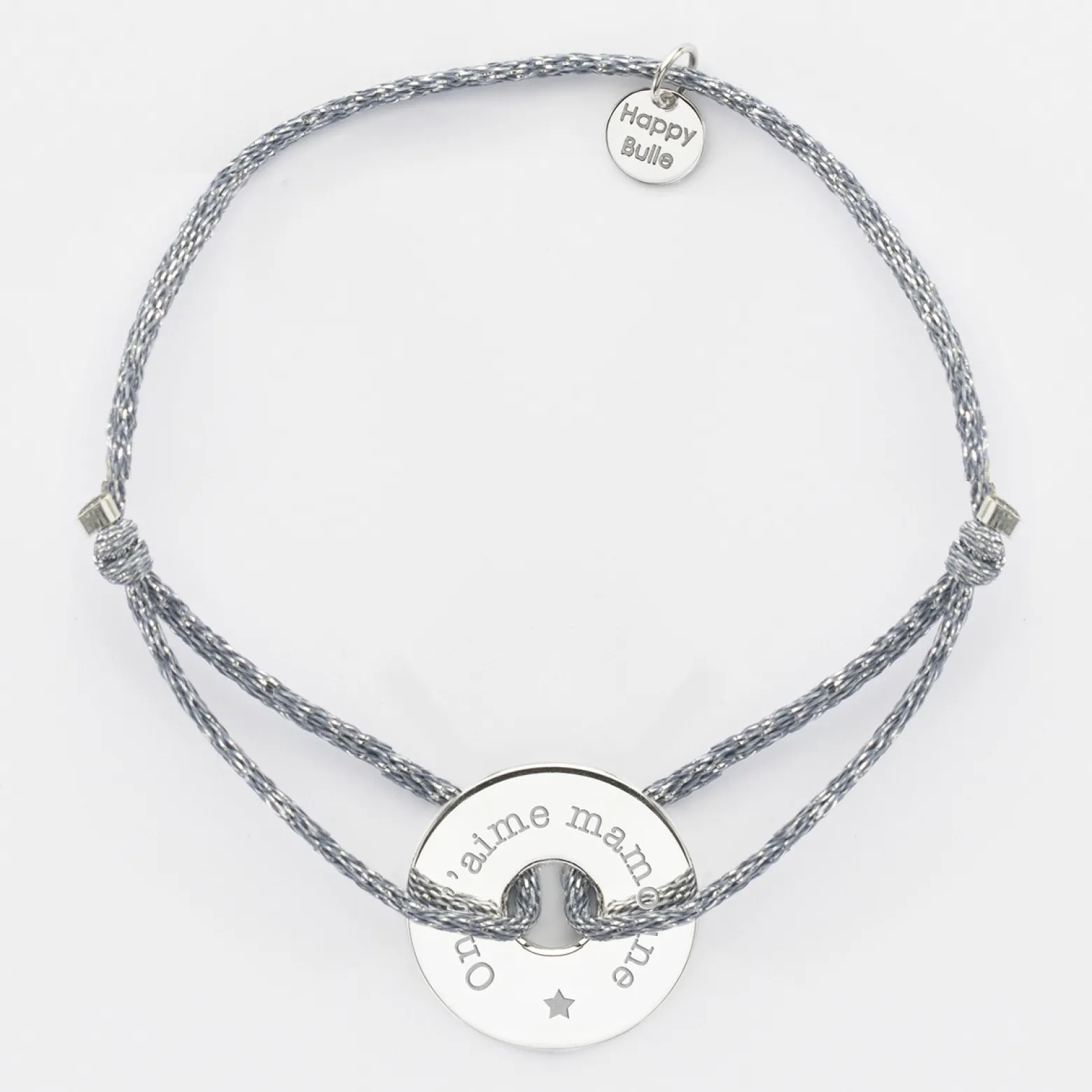 Bracelet personnalisé cordon pailleté médaille gravée argent cible 20 mm