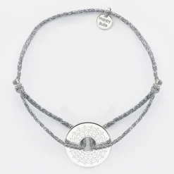 Bracelet personnalisé cordon pailleté médaille gravée argent cible 20 mm