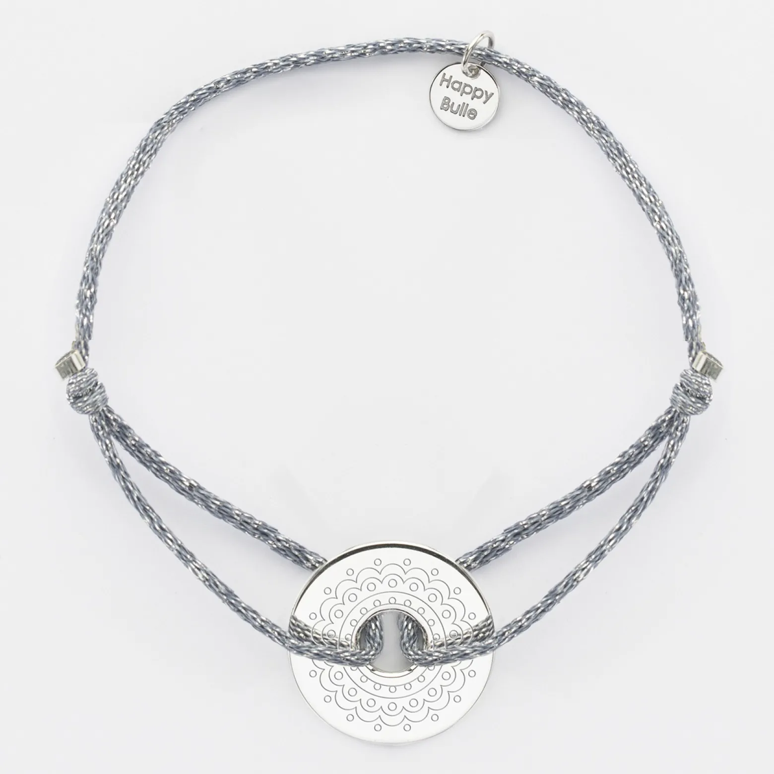 Bracelet personnalisé cordon pailleté médaille gravée argent cible 20 mm