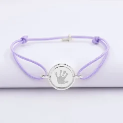Bracelet personnalisé cordon médaille réversible Eternelle gravée argent 2 trous 16 mm