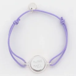 Bracelet personnalisé cordon médaille réversible Eternelle gravée argent 2 trous 16 mm
