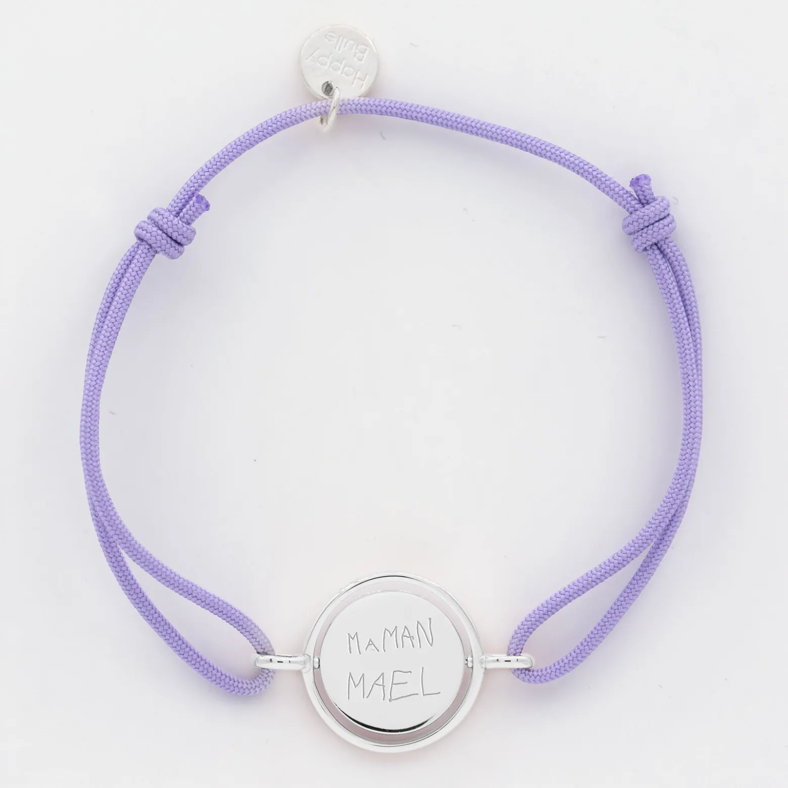 Bracelet personnalisé cordon médaille réversible Eternelle gravée argent 2 trous 16 mm
