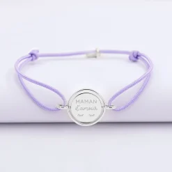 Bracelet personnalisé cordon médaille réversible Eternelle gravée argent 2 trous 16 mm