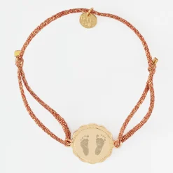 Bracelet personnalisé cordon pailleté médaille contour fleur gravée plaqué or 2 trous 18 mm